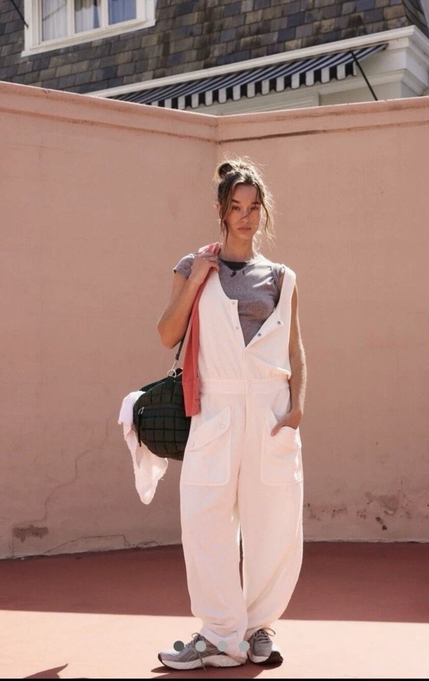 Free People Movement Timko One Piece Pockets Soft Cotton Painted White L NWT